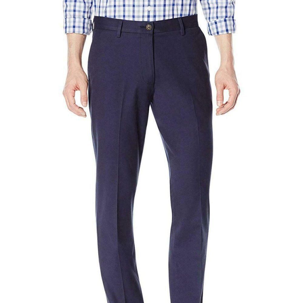 Goodthread Mens Navy Blue Straight Fit Cotton Wrinkle Free Chino Pant Sz 36W 32L